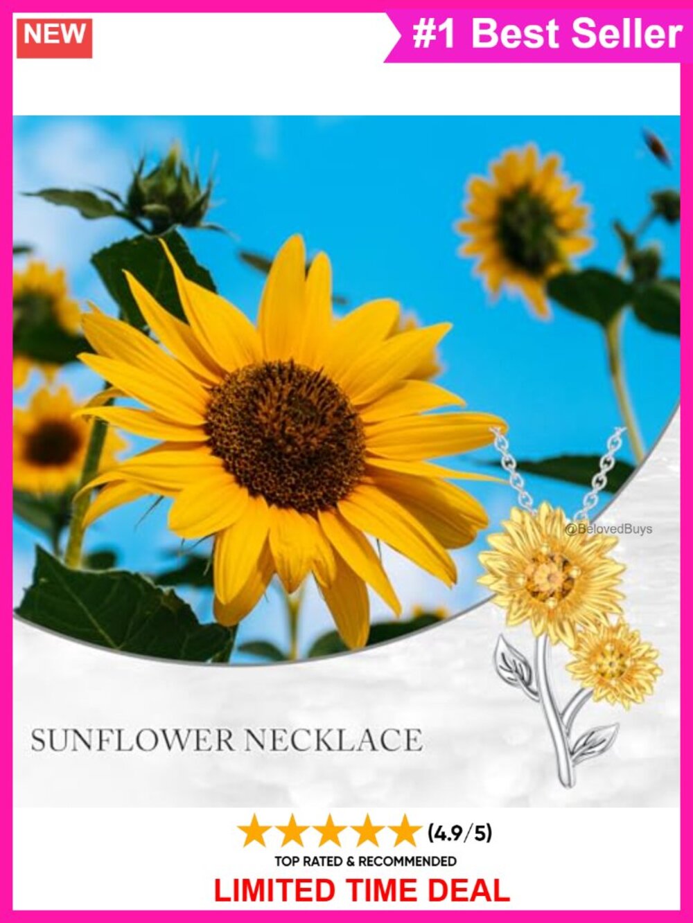 Sunflower Necklace Sterling Silver Citrine Pendant - Picture 5 of 5